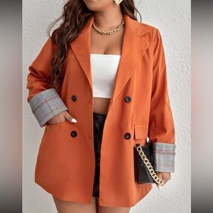 Chic classic plaid cuff button sleeve blazer